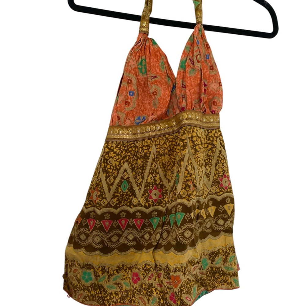 Bohemian Halter Top in Orange and Brown